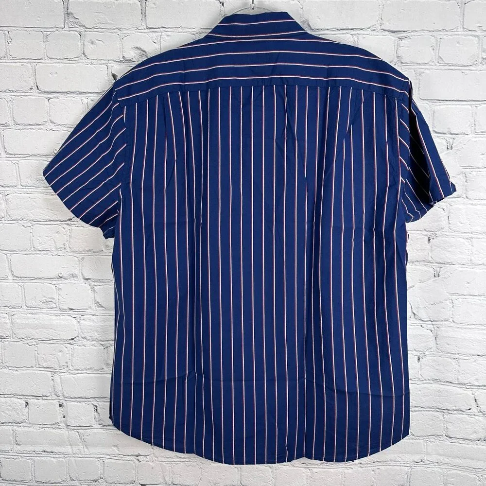 J.Crew Men's Double Striped Dobby Short‎ Sleeve Short, Size XL, Navy/White/Red